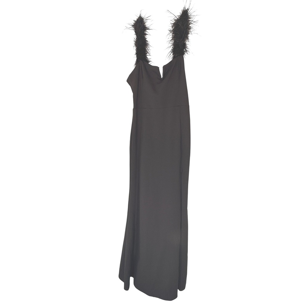 Lulus Glamorous Impression Black Feather Strap Mermaid Maxi Dress Formal Large